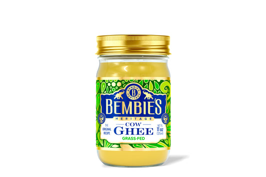 Bembie’s Grass-Fed Ghee 11 oz – Pure, NON-GMO, Lactose-Free Clarified Butter in a Premium Glass Jar, Perfect for Cooking, Keto & Paleo Diets. 