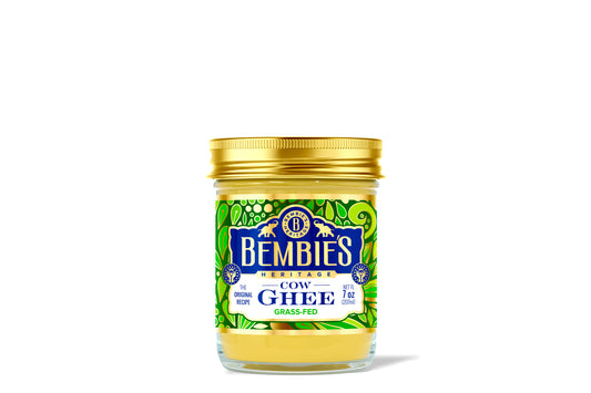 Bembie’s Grass-Fed Ghee 7 oz – Pure, NON-GMO, Lactose-Free Clarified Butter in a Premium Glass Jar, Perfect for Cooking, Keto & Paleo Diets.